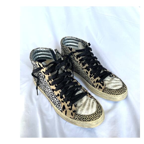 P448 Animal Print Skate Lace-Up High-Top Sneakers, EU 39, US 8.5 Leopard Cheetah - Picture 1 of 6